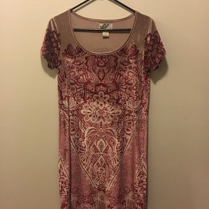 Pink and Red Velvet Shift Dress